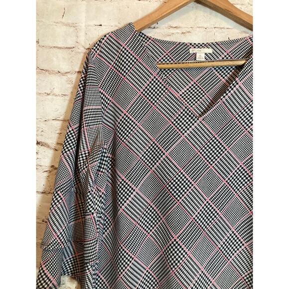 Cato Dress Womens XL Shift Black & Pink Houndstooth Print Ruffle Bell Sleeve - Picture 9 of 14